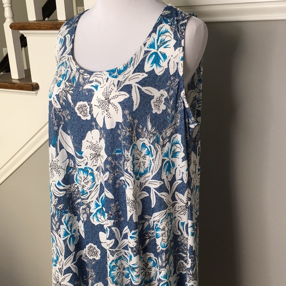 NWOT Shoreline Sleeveless Blue Floral Shift Dress - Picture 3 of 6